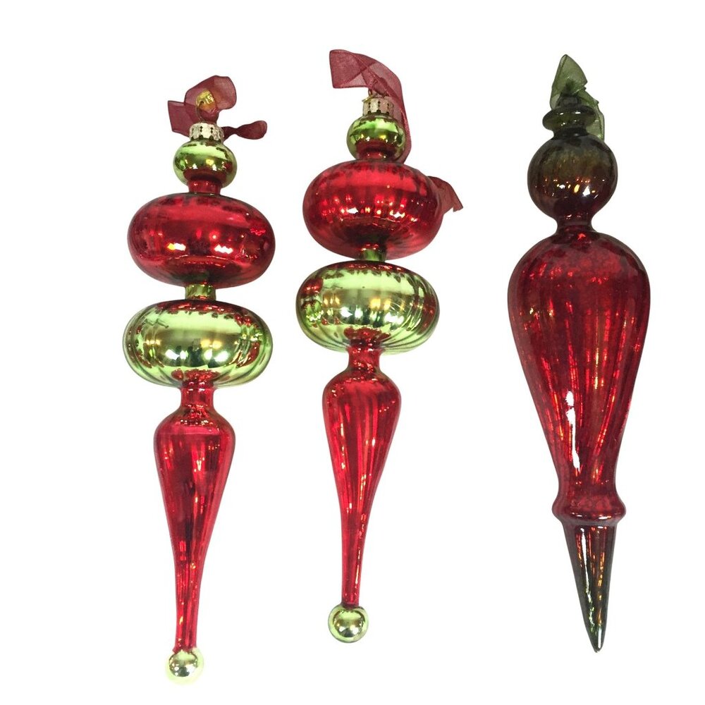 VTG Frontgate Christmas Tree Ornaments Handblown Glass Lot 15 Red & Green Gold